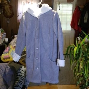 Fleece button front hooded coat
